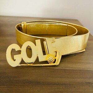 Vintage Dotty Smith Gold Leather "GOLF" Women's Belt 31"-36"